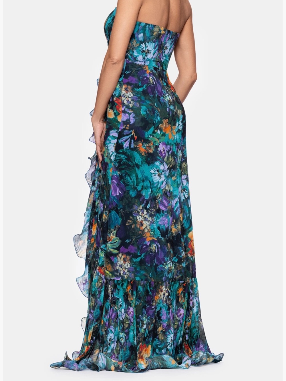 Xscape Strapless Mermaid Floral Ruffle Gown Maxi Dress NWT 14W - Picture 2 of 13